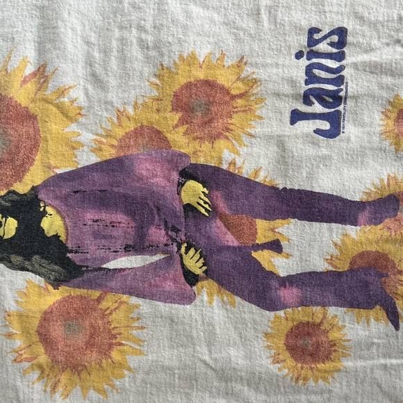 Graphic 1994 Janis Joplin Single Stitch Tee with Sunflower and Figure Design